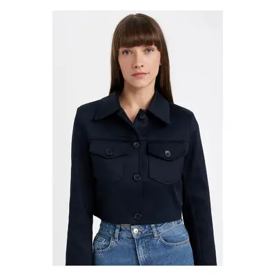 DEFACTO Crop Shirt Collar Buttoned Pocket Detail Blazer Jacket