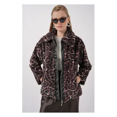 Bigdart Patterned Plush Coat Jacket - Brown