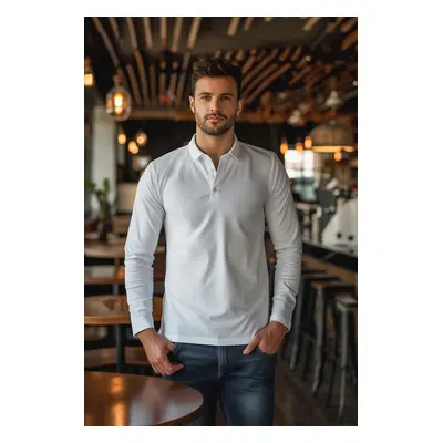 Trendyol White Slim/Narrow Cut Long Sleeve Basic Polo Neck T-shirt