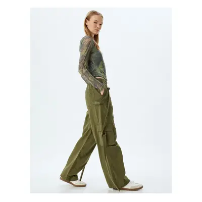 Koton Cargo Trousers with Elastic Waist and Pocket Detail, Cotton