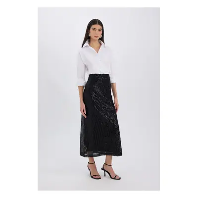 DEFACTO New Year's Themed A-Line Regular Waist Tulle Maxi Skirt