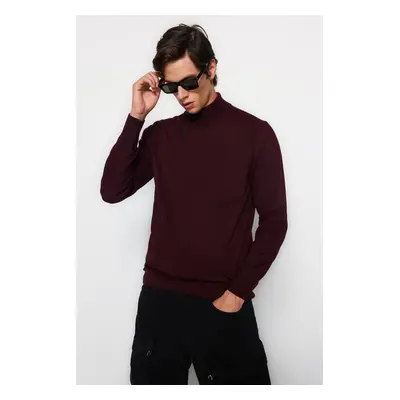 Trendyol Claret Red Slim Fit Wool Half Turtleneck Basic Knitwear Sweater