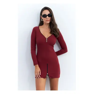 Cool & Sexy Women's Burgundy Zipper Camisole Mini Dress