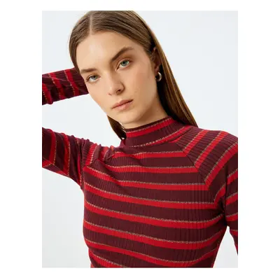 Koton Long Sleeve Slim Fit Turtleneck Ribbed Striped T-Shirt