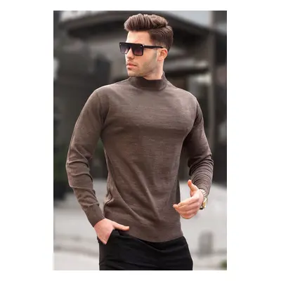 Madmext Bitter Brown Slim Fit Half Turtleneck Men's Knitwear Sweater