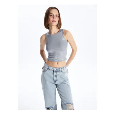 LC Waikiki Women's Crew Neck Shiny Look Crop Undershirt