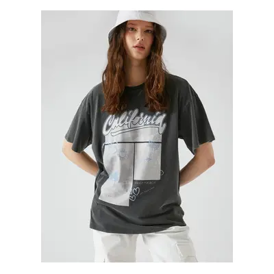 Koton Oversized Printed T-Shirt Crew Neck Short Sleeved Cotton