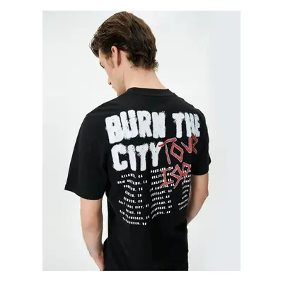 Koton Back Printed T-Shirt Slogan Crew Neck Short Sleeve