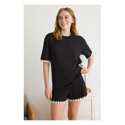 Trendyol Black Solid Accessory Jersey Knitted Pajama Set