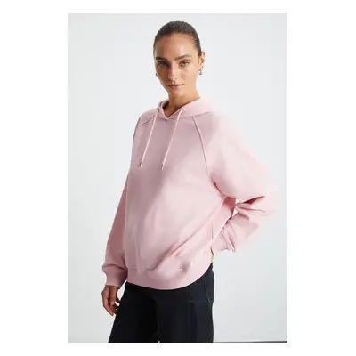 GRIMELANGE NORIANA Women's Pink Hooded Sweatshirt with Raised Back Print Detai