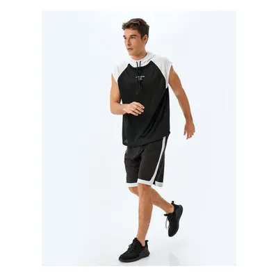 Koton Sports T-Shirt Oversize Hooded Sleeveless Slogan Printed Color Contrast