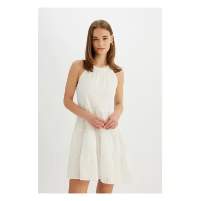 DEFACTO A Cut Halter Neck Embroidered Sleeveless Mini Dress