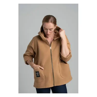 Camel transitional light jacket with hood