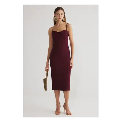 Trendyol Burgundy Body-Smoothing Woven Midi Chic Dress