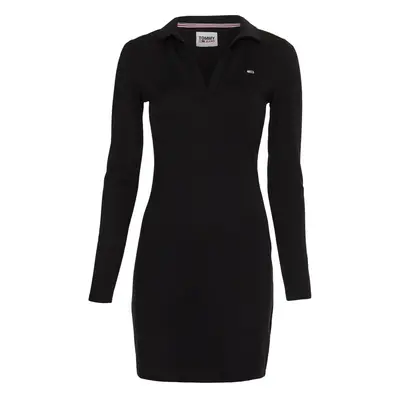 Tommy Jeans Dress - TJW LS SLIM V-NECK POLO DRESS black