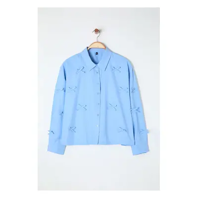 Trendyol Curve Blue Bowknot Woven Plus Size Shirt