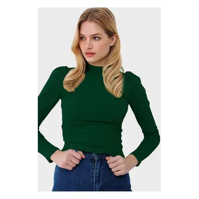 Trend Alaçatı Stili Women's Emerald Green Princess Sleeve Half Fisherman Camisole Blouse