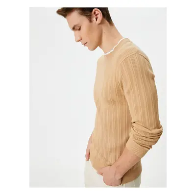 Koton Slim Fit Sweater Knitwear Textured Collar Detailed Long Sleeve