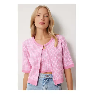 Happiness İstanbul Women's Pink Knitwear Crop Cardigan Set