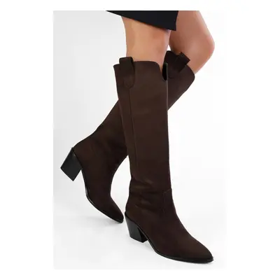 Shoeberry Women's Rebel Bitter Brown Suede Cowboy Boots