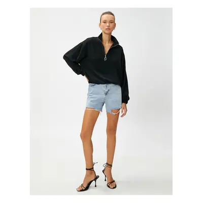 Koton Half Zipper Blouse with Gather Detail at Waist