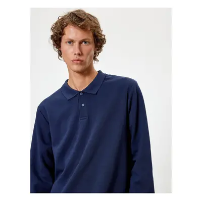 Koton Polo Collar Sweatshirt Basic Buttoned Cotton Interlock Fabric