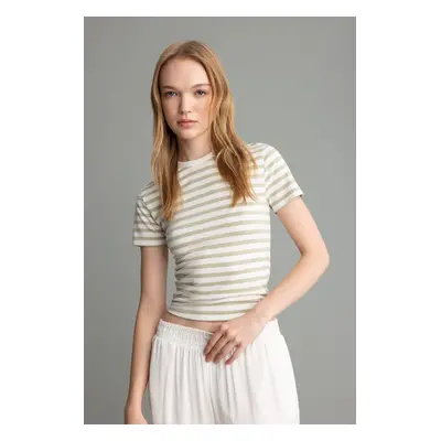 DEFACTO Fitted Bodycon Crew Neck Striped Short Sleeve T-Shirt