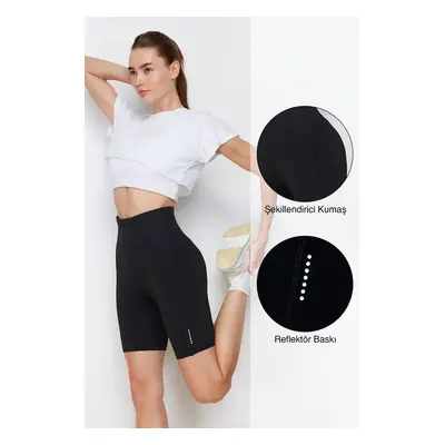 Trendyol Black Matte Recovery Fabric Reflector Printed Knitted Sports Biker/Cyclist/Short Leggin