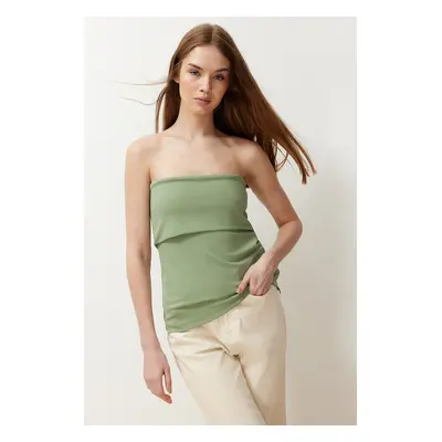 Trendyol Green Strapless Collar Side Zipper Crepe Knitted Blouse