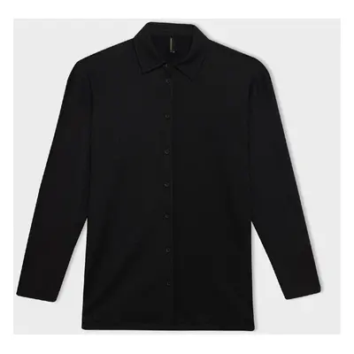 DEFACTO Relax Fit Shirt Collar Crepe Long Sleeve Black Shirt