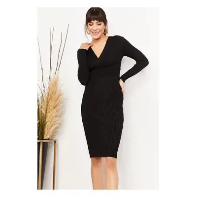 Olalook Women's Black Double Breasted Knitwear Dress