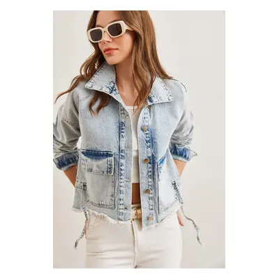 Olalook Women's Light Blue Double Pocket Tassel Denim Jacket