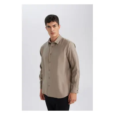 DEFACTO Relax Fit Polo Neck Twill Modal Blend Basic Plain Long Sleeve Shirt