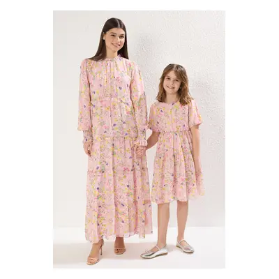 Trendyol Pink Lined Floral Woven Mother Daughter Chiffon Dress