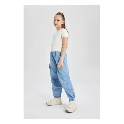 DEFACTO Girl's Elastic Waist and Leg Pocket Parachute Jogger Jean Pants