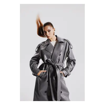 DEFACTO Relax Fit Faux Leather Trench Coat