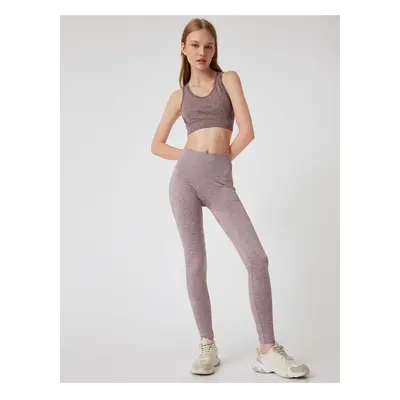 Koton Seamless Leggings Sports High Waist Tulle Detailed Flecked Slim Fit