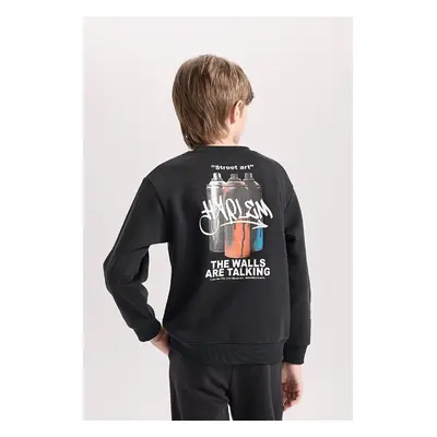 DEFACTO Boy's Crew Neck Back Printed Thick Sweatshirt