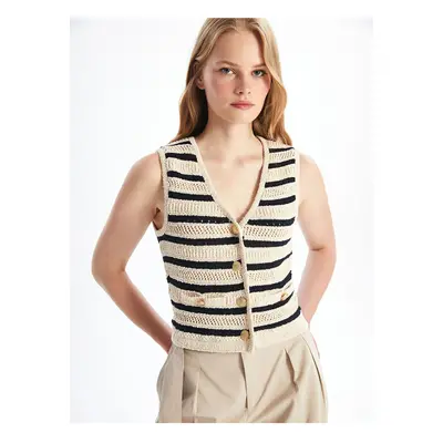 LC Waikiki Lw - V-Neck Striped Women's Knitwear Vest