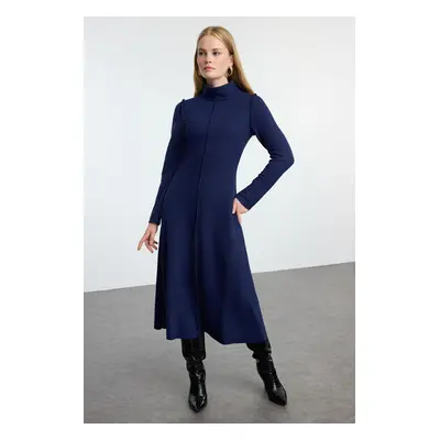 Trendyol Navy Blue Square Stitched A-Line/A-Line Formal Thessaloniki/Knitwear Look Midi Knitted 