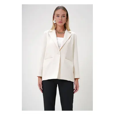 Trend Alaçatı Stili Women's Beige Lined Blazer Jacket