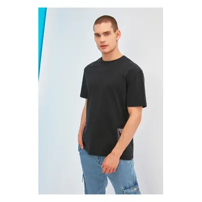 Trendyol Black Oversize/Wide Cut Short Sleeve Text Printed 100% Cotton T-Shirt