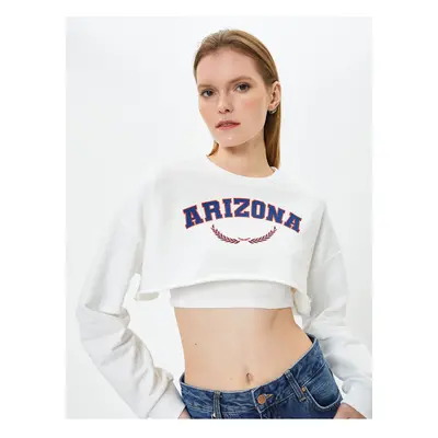 Koton Crop Sweatshirt Printed Crew Neck Long Sleeve