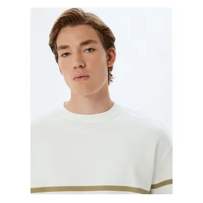 Koton Oversize Sweatshirt Crew Neck Striped Raised Cotton Blend