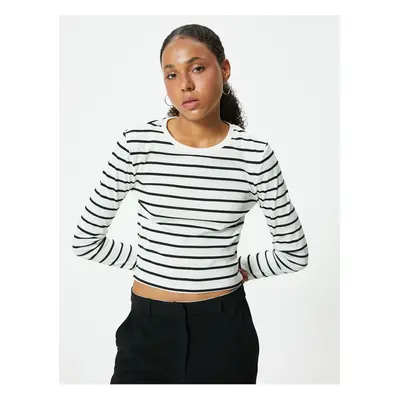 Koton Long Sleeve Crop T-Shirt Crew Neck Slim Fit Cotton