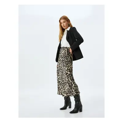 Koton Viscose Fabric Long Leopard Patterned Satin Skirt