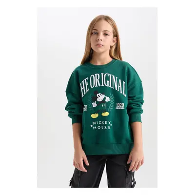 DEFACTO Girls Disney Mickey & Minnie Oversize Wide Pattern Crew Neck Soft Furry Sweatshirt