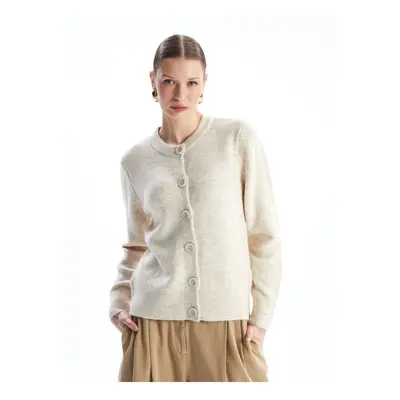 LC Waikiki Crew Neck Plain Long Sleeve Women's Knitwear Cardigan