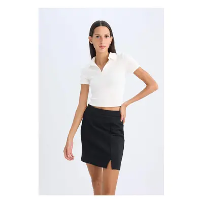 DEFACTO A Cut Normal Waist Basic Straight Slit Black Mini Skirt