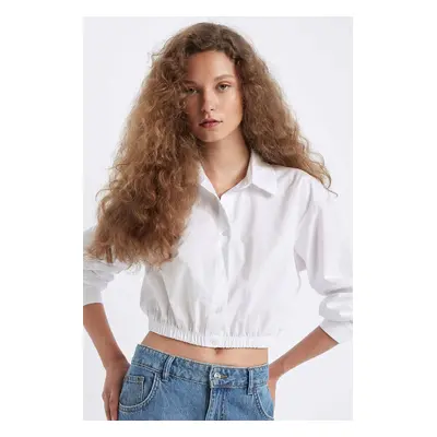 DEFACTO Oversize Fit Shirt Collar Basic Straight Hem Elastic Poplin Long Sleeve Shirt